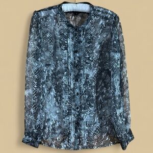 Christian Siriano Striking Sheer Chiffon Black Animal Print Button Up Blouse